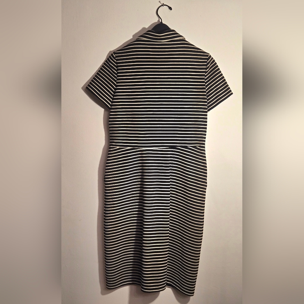 Lacoste Vintage 1970's Chemise Black and White Striped Zip Front Dress - Picture 2 of 5